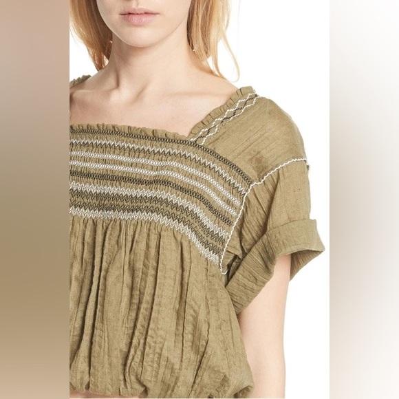 Free People Wandering Skies Blouse In Moss - Picture 3 of 8